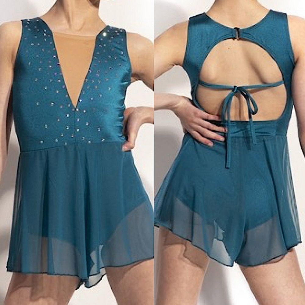 The Line up solo dance costume ALYSHA BIKETARD teal mallard green rhinestone XLC
